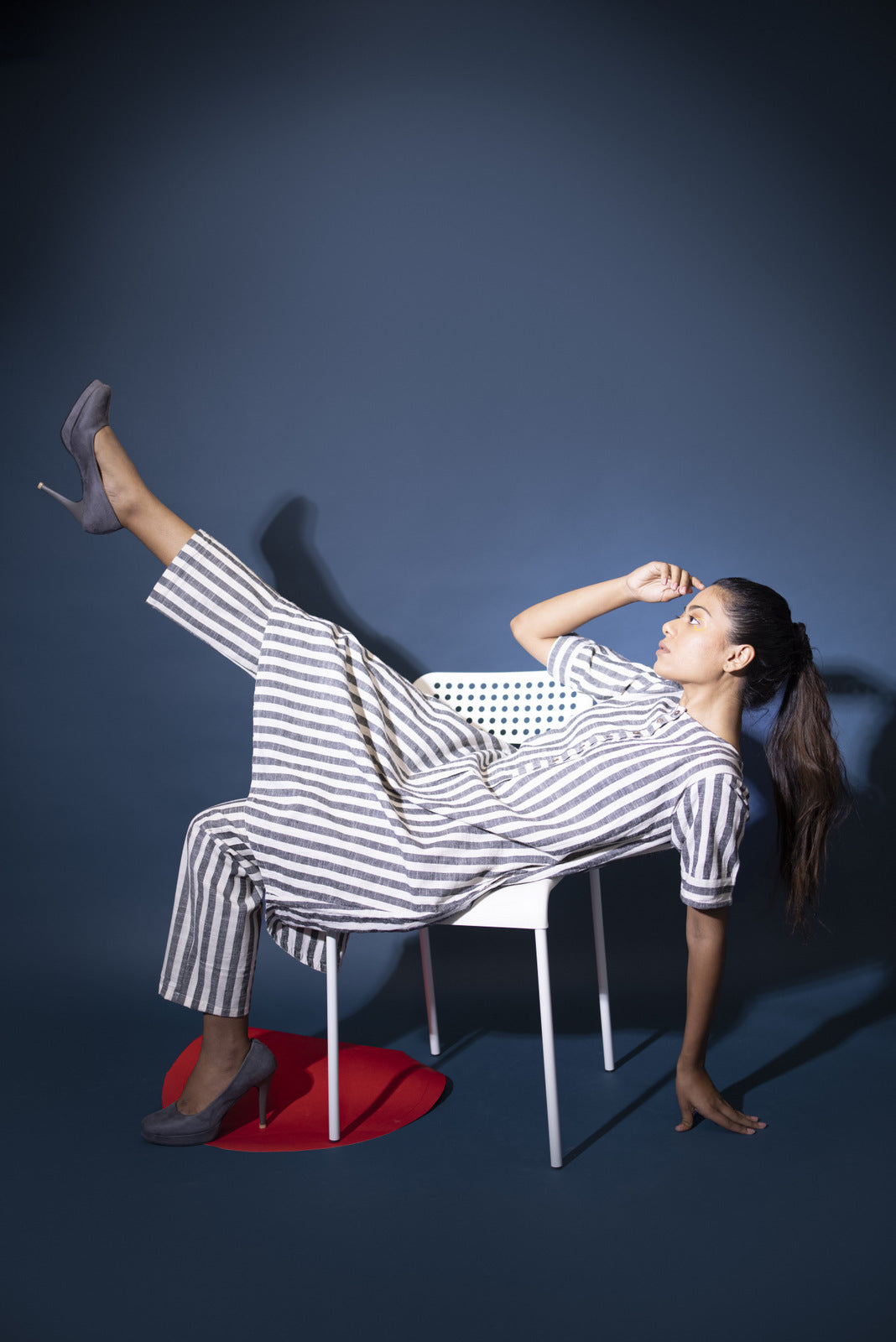 Charcoal White Striped Co-ord Set