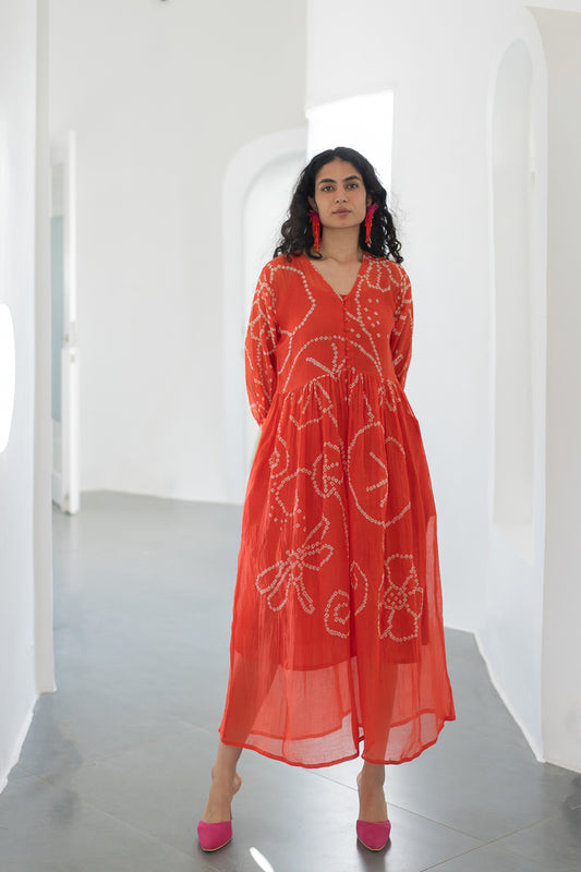 Fiery Orange Bandhani Dress