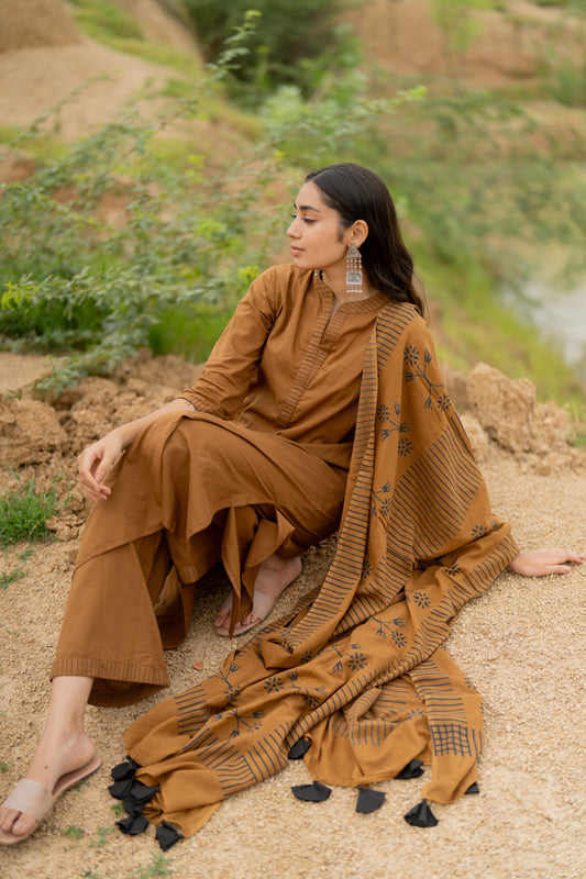 Mud Brown Kurta Set with Dupatta