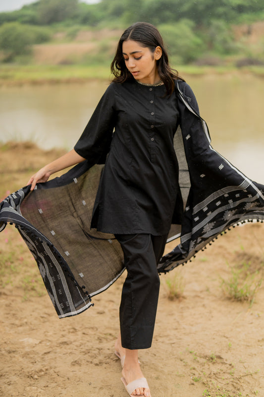 Black Short Kurta Set with Dupatta