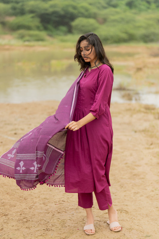 Purple Dusk Kurta Set with tonal dupatta