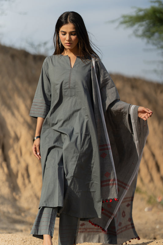 Fossil Grey Kurta Set with Dupatta