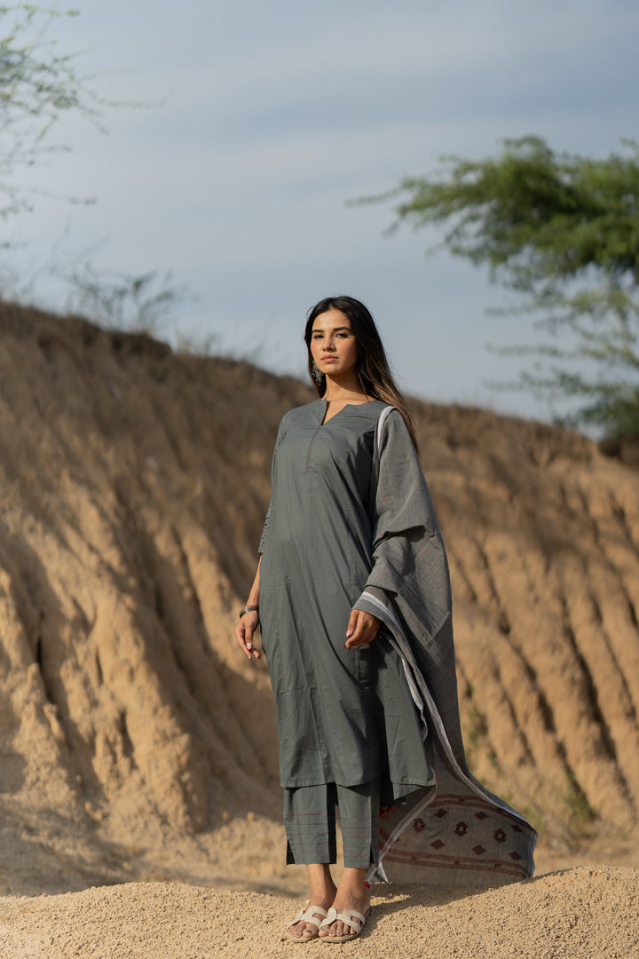 Fossil Grey Kurta Set with Dupatta