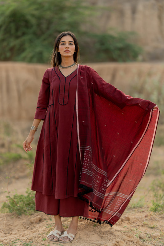 Mahogany Maroon Kurta Set with Dupatta