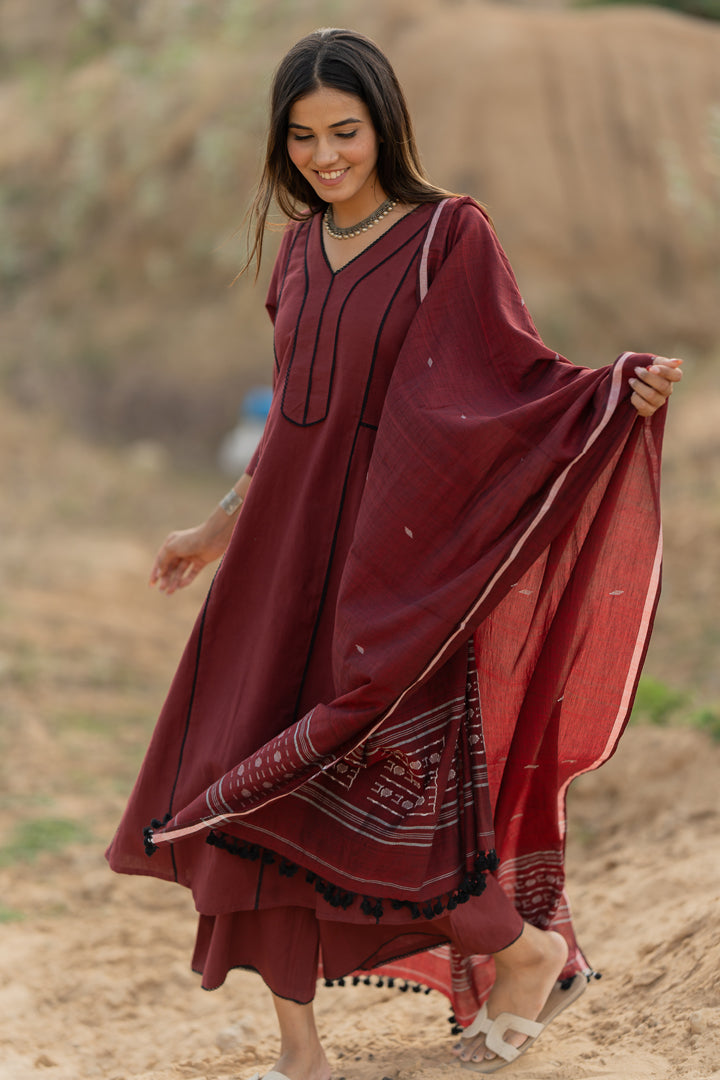 Mahogany maroon kurta set with dupatta – Silai Studio