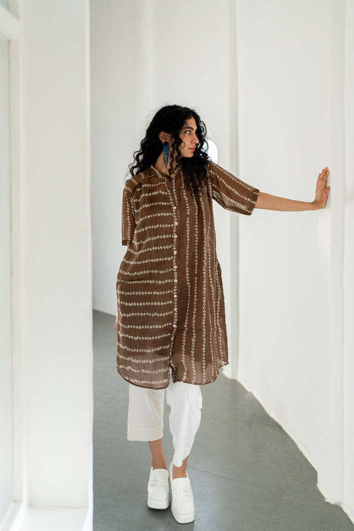 Rosewood Bandhej Tunic with white pants