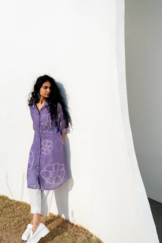 Periwinkle Bandhej Tunic with white Pants