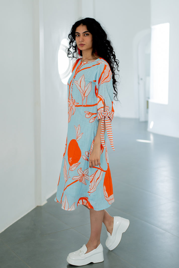 Mandarin Print Cotton Dress