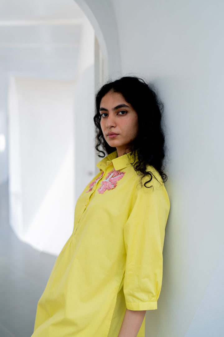 Yellow pink Embroidered Dress