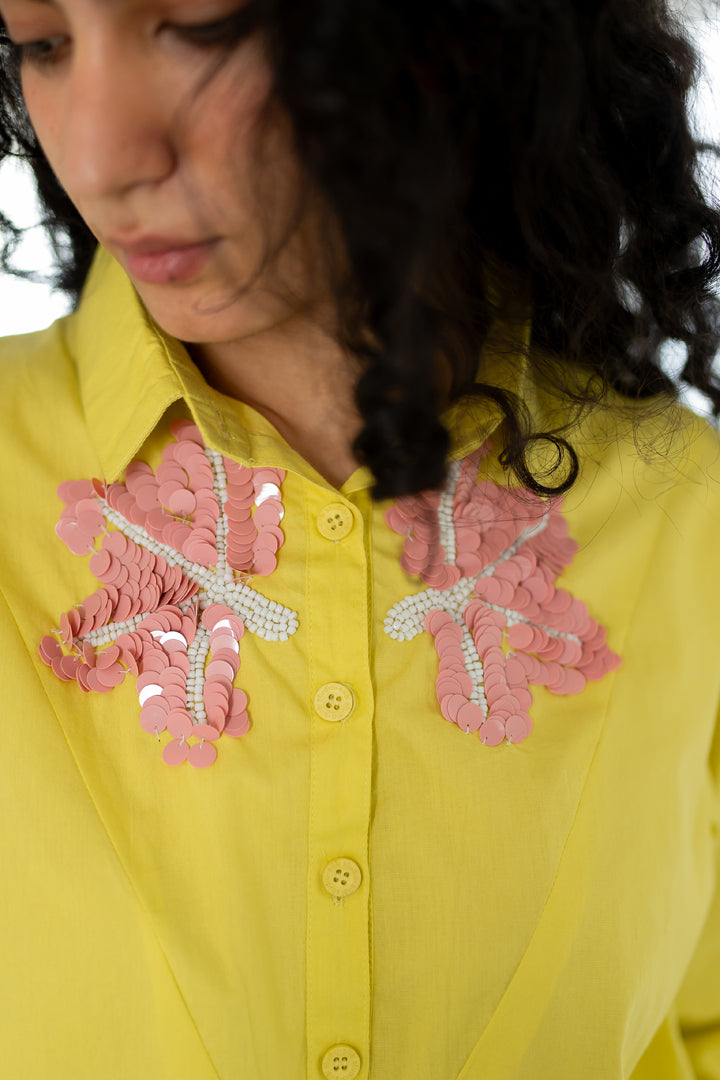 Yellow pink Embroidered Dress