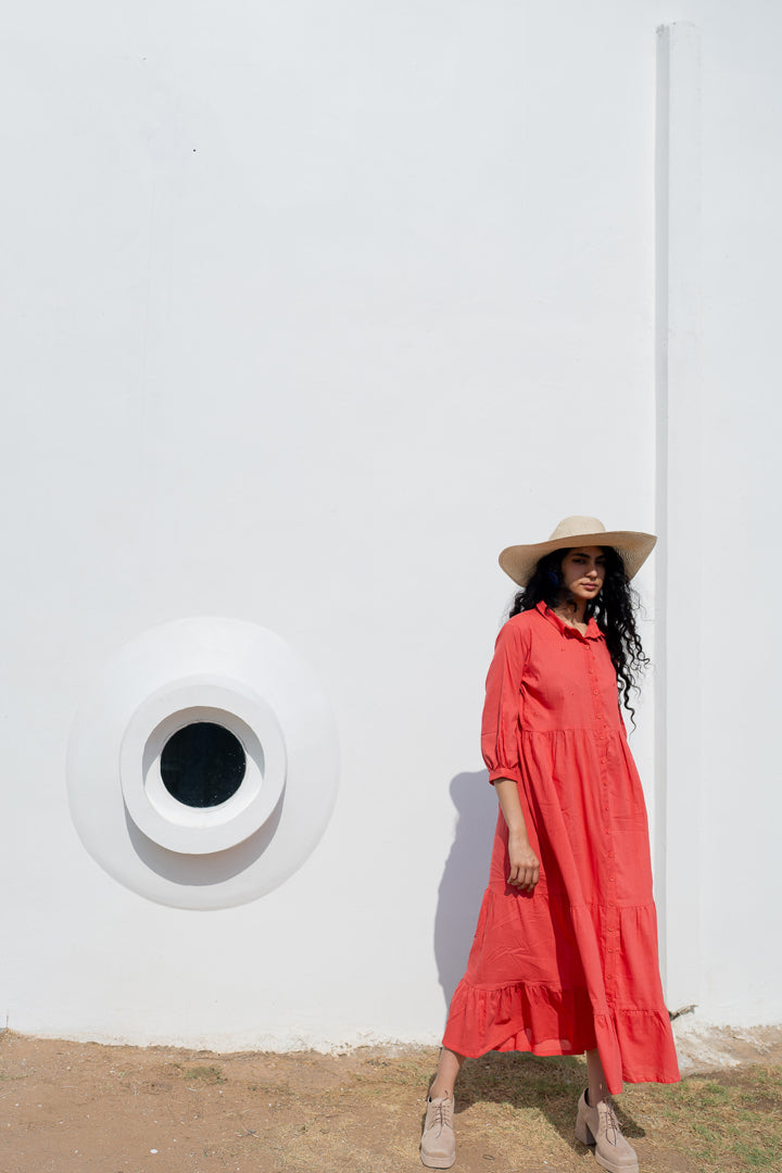 Coral Tiered Dress