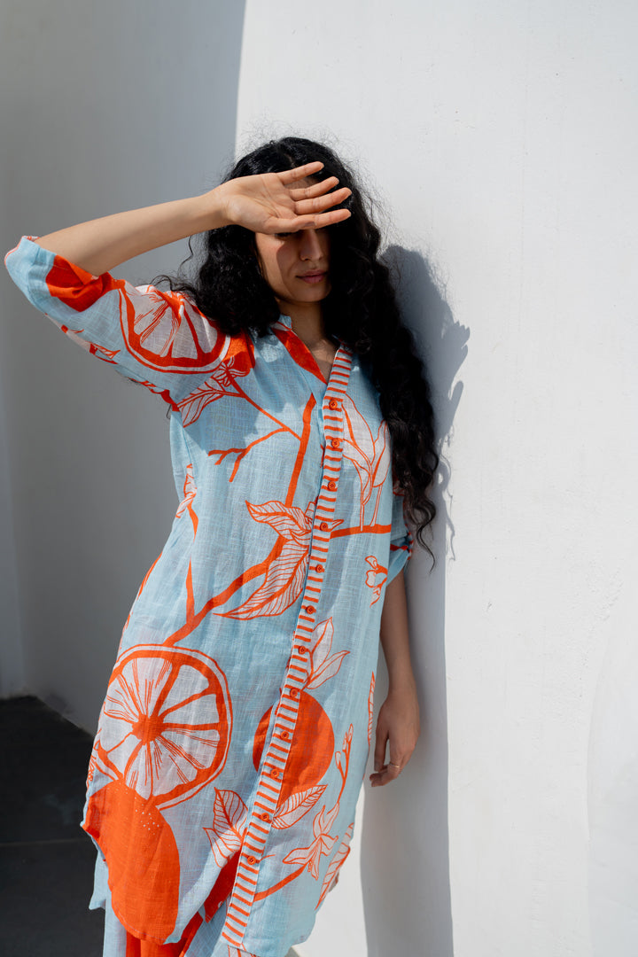 Mandarin Print Cotton Tunic