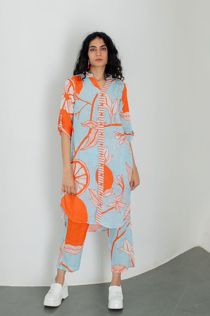 Mandarin Print Cotton Tunic