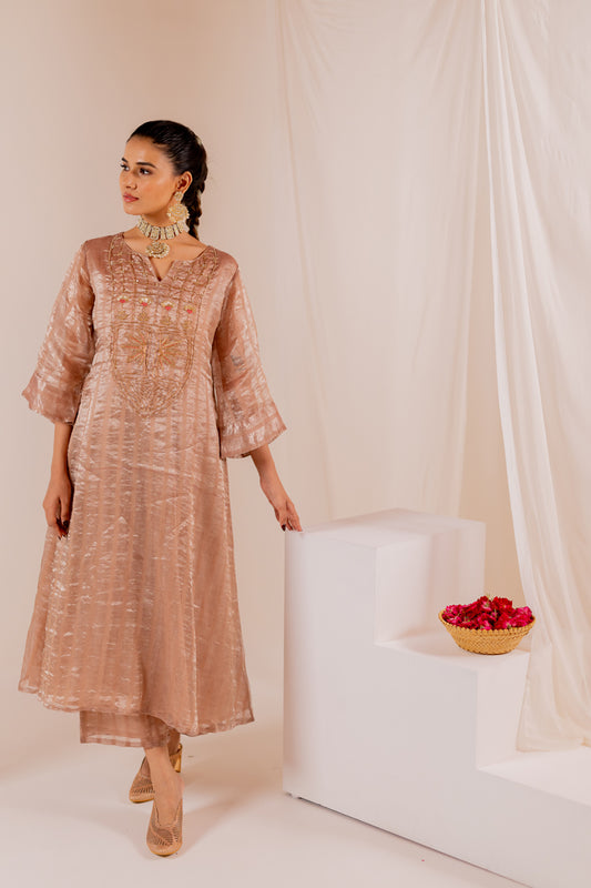 Firduas Striped Kurta Set with Organza Dupatta