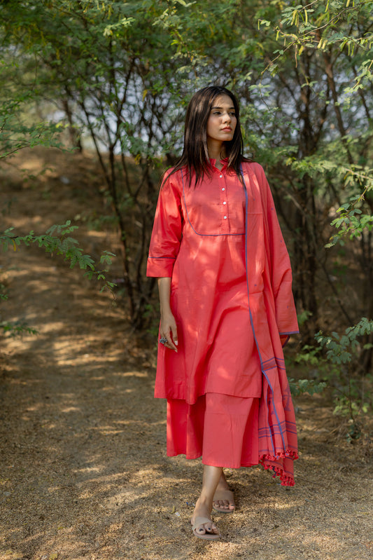 Raspberry Pink Kurta Set with Jaamdani Dupatta