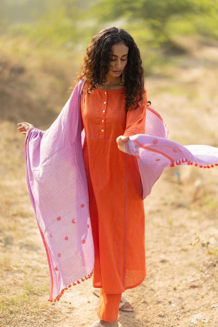 Pumpkin Kurta Set with Dupatta