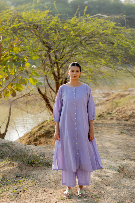 Summer Purple Buttondown Kurta Set