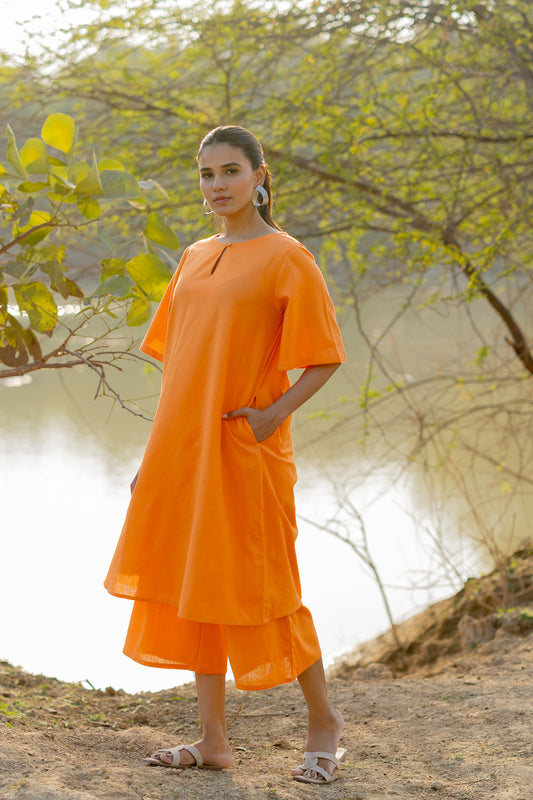 Carrot Orange Kurta and Culottes Set