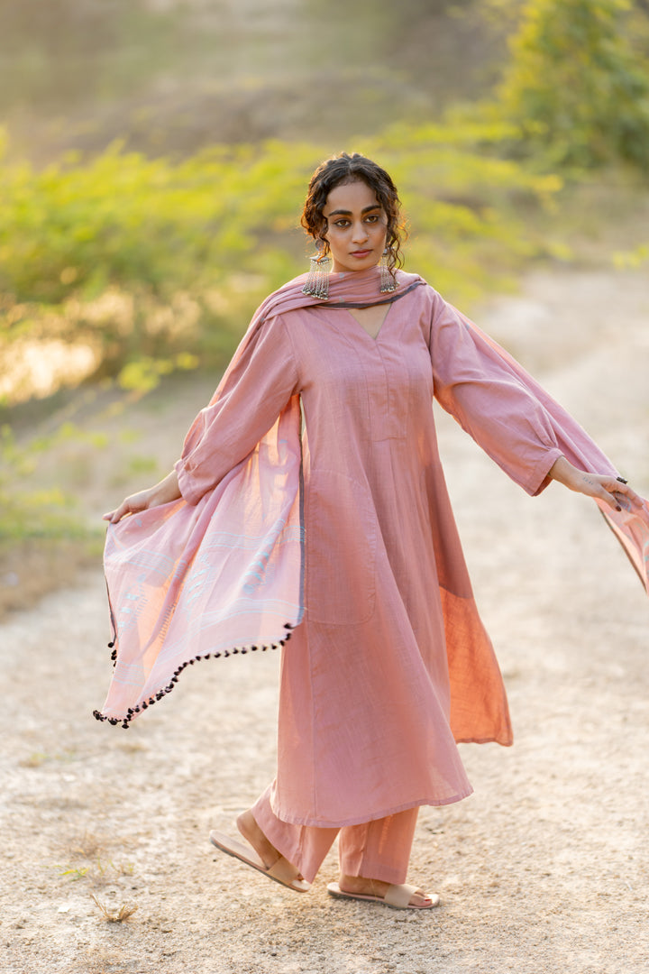 Millenial Pink Kurta Set with Dupatta