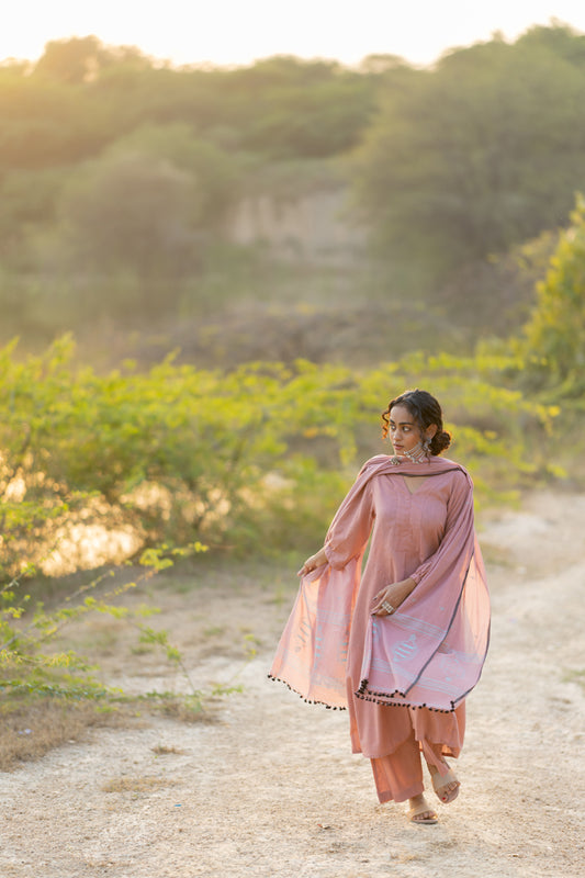 Millenial Pink Kurta Set with Dupatta