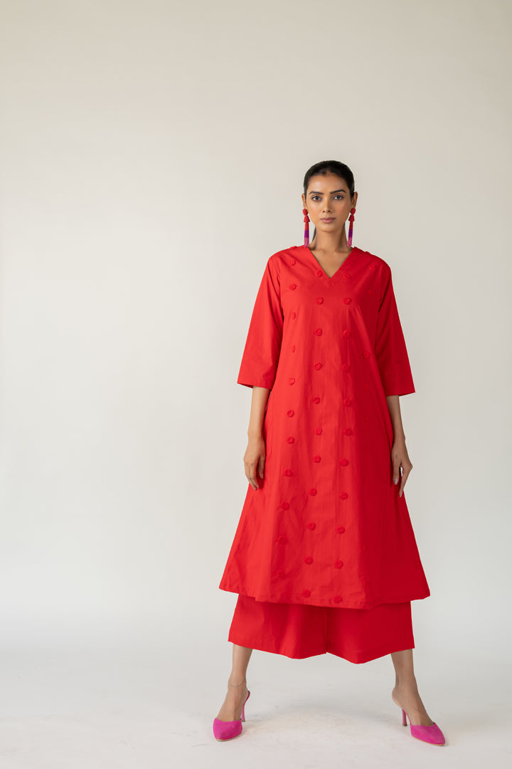 Rouge Polka Embroidered Kurta