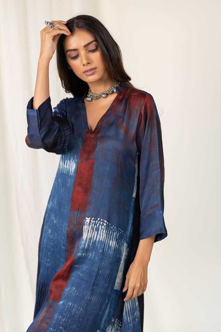 Navy Crimson Streak Kurta Set