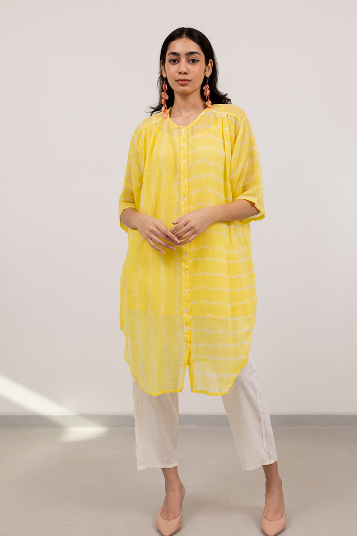 Corn Yellow Bandhej Tunic with White Pants