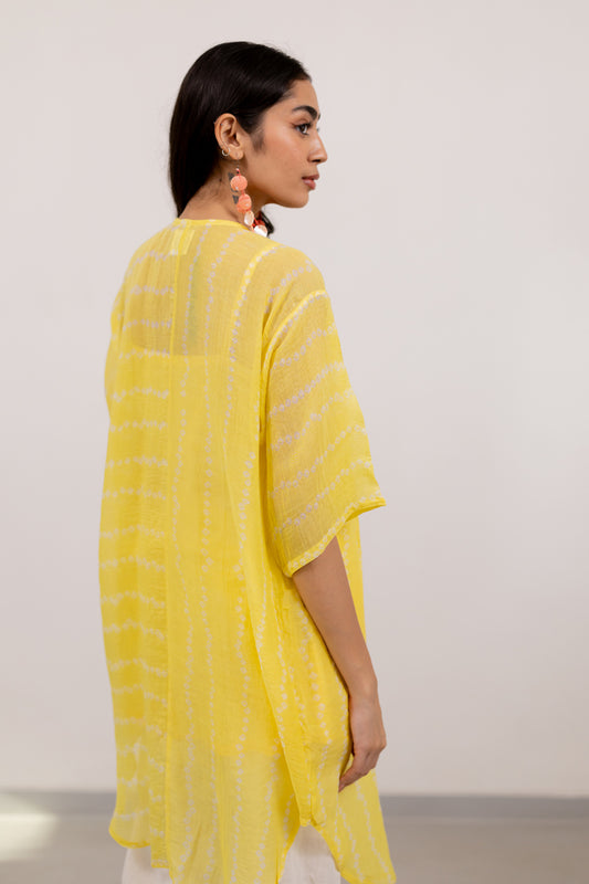 Corn Yellow Bandhej Tunic with White Pants