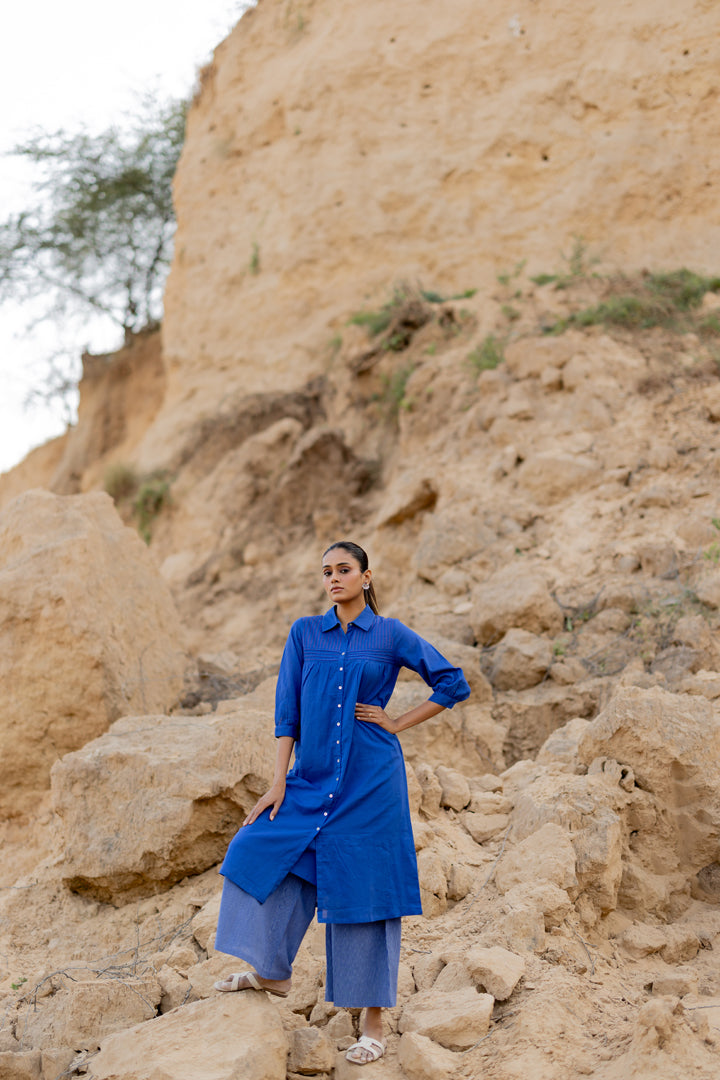 Lapis Blue Mulmul Kurta
