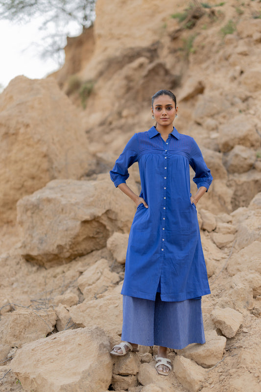 Lapis Blue Mulmul Kurta