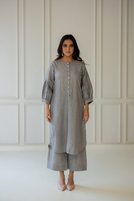 Grey Iris Linen Kurta Set