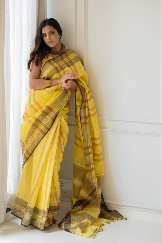 Marigold Linen Saree
