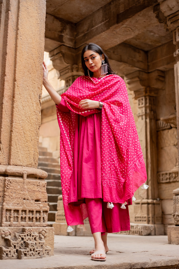 Hibiscus pink Kurta set with dupatta