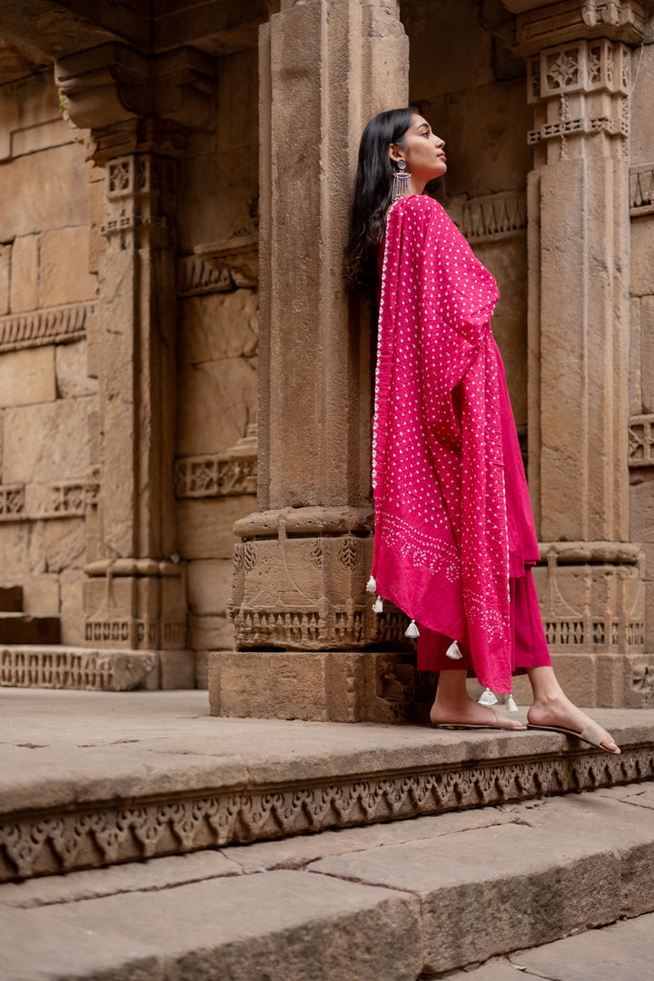 Hibiscus pink Kurta set with dupatta