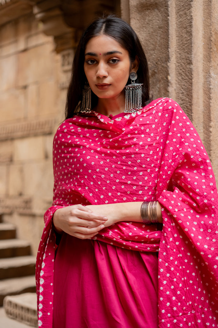 Hibiscus pink Kurta set with dupatta