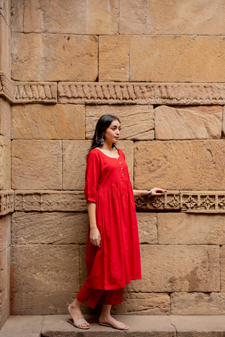 Poppy red kurta set