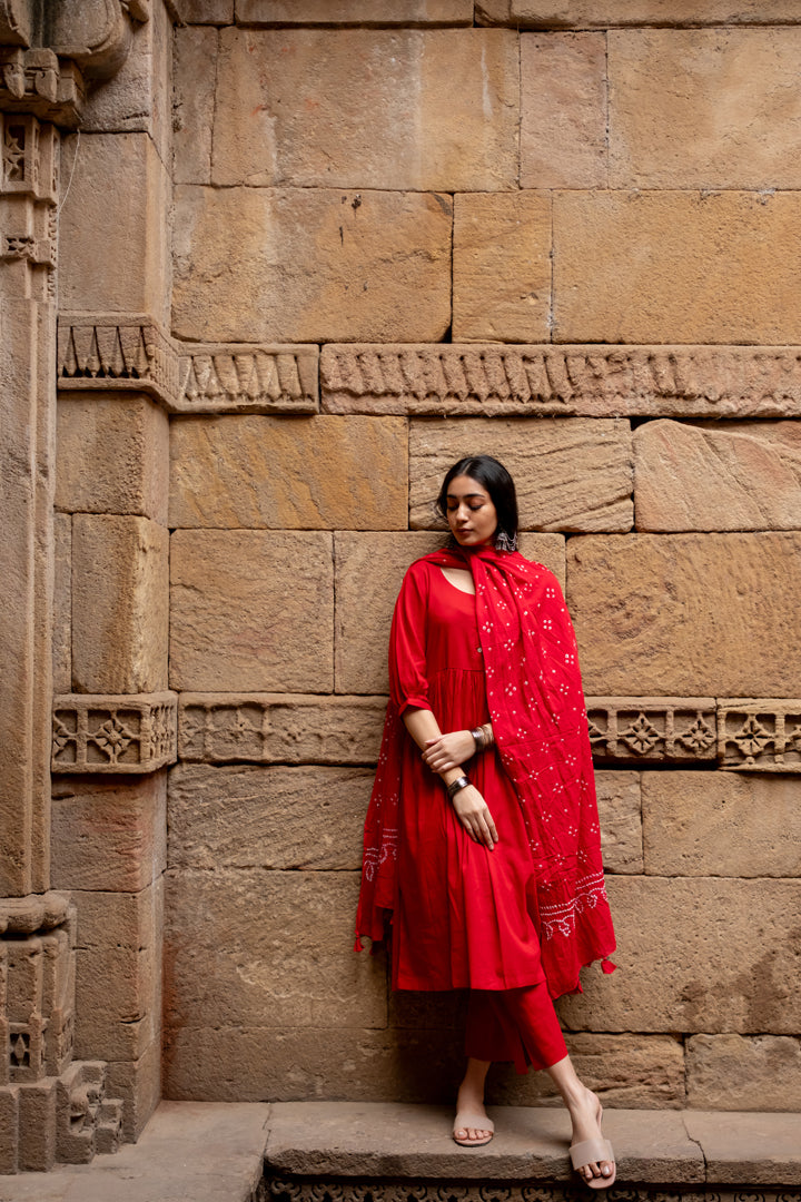 Poppy red kurta set