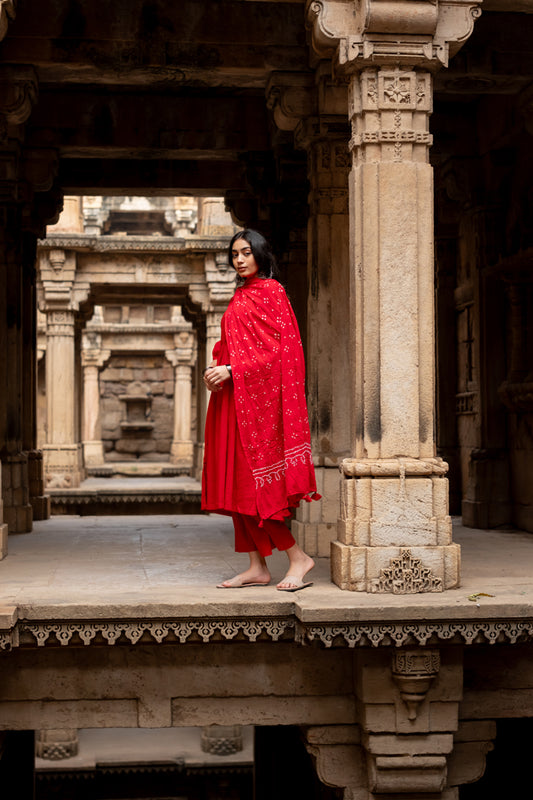 Poppy red kurta set with dupatta