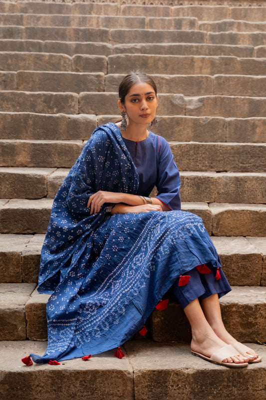 Midnight blue kurta set with dupatta