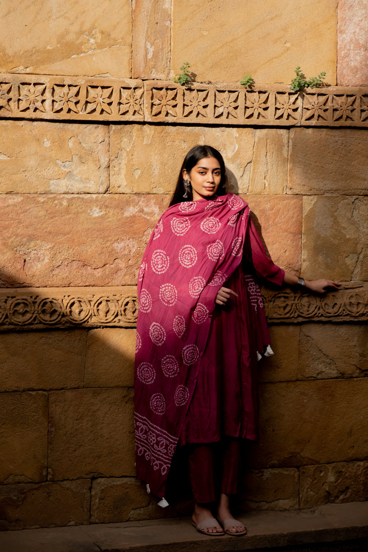 Soft fuchsia Kurta set with Dupatta