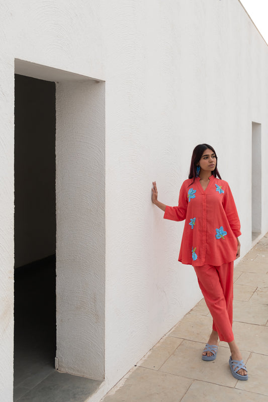 Coral Embroidered Co-Ord