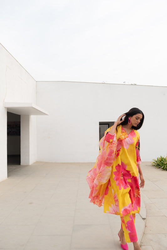 Floral Rhapsody Kurta Set with Dupatta