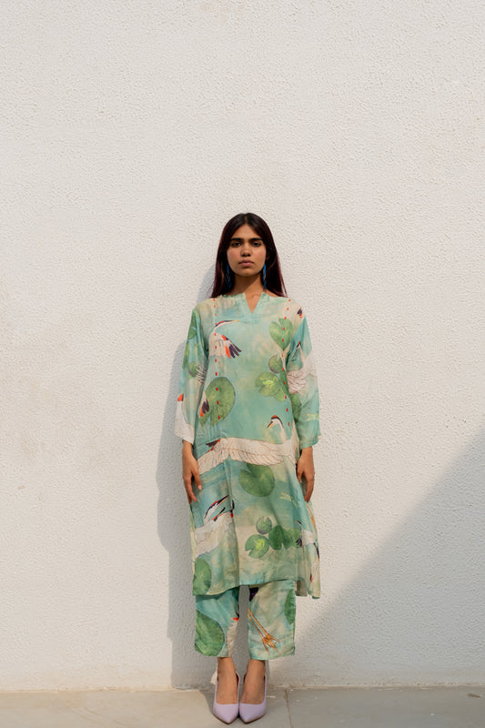 Oriental Cranes and Frogs Kurta