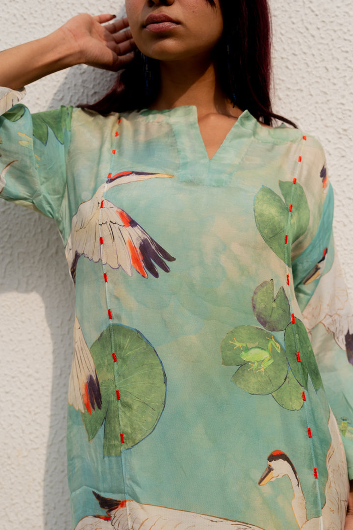 Oriental Cranes and Frogs Kurta