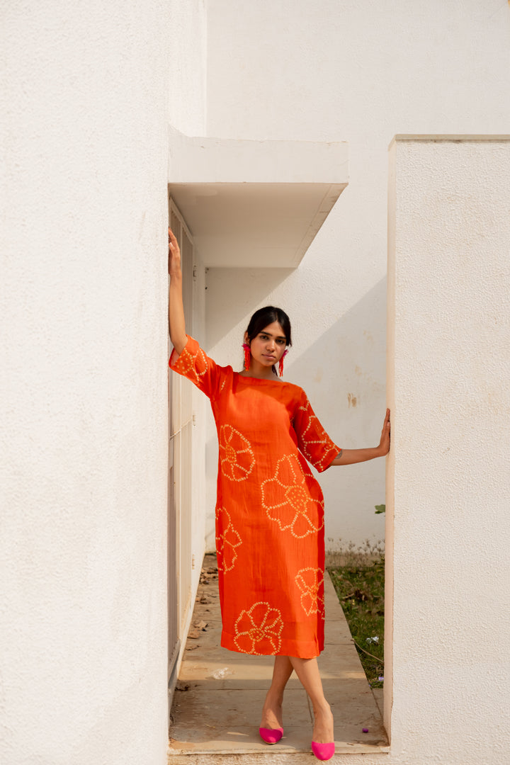 red bandhani dress Red Bandhani Dress Set in Pure Georgette fabric with Gota Lace on Sleeve