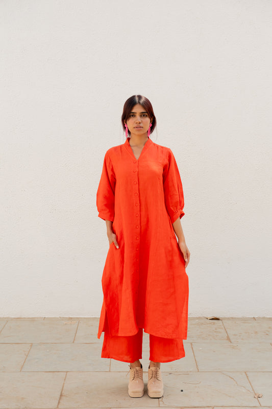 Scarlet Linen Button Down Kurta and Pants Set