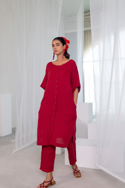 Deep Crimson Monofloral Kurta