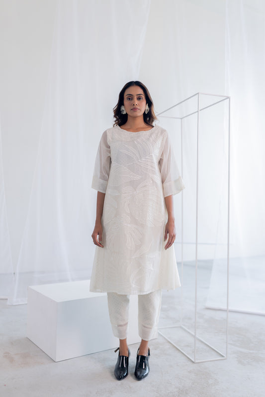 Oatmeal Foliage Applique Kurta