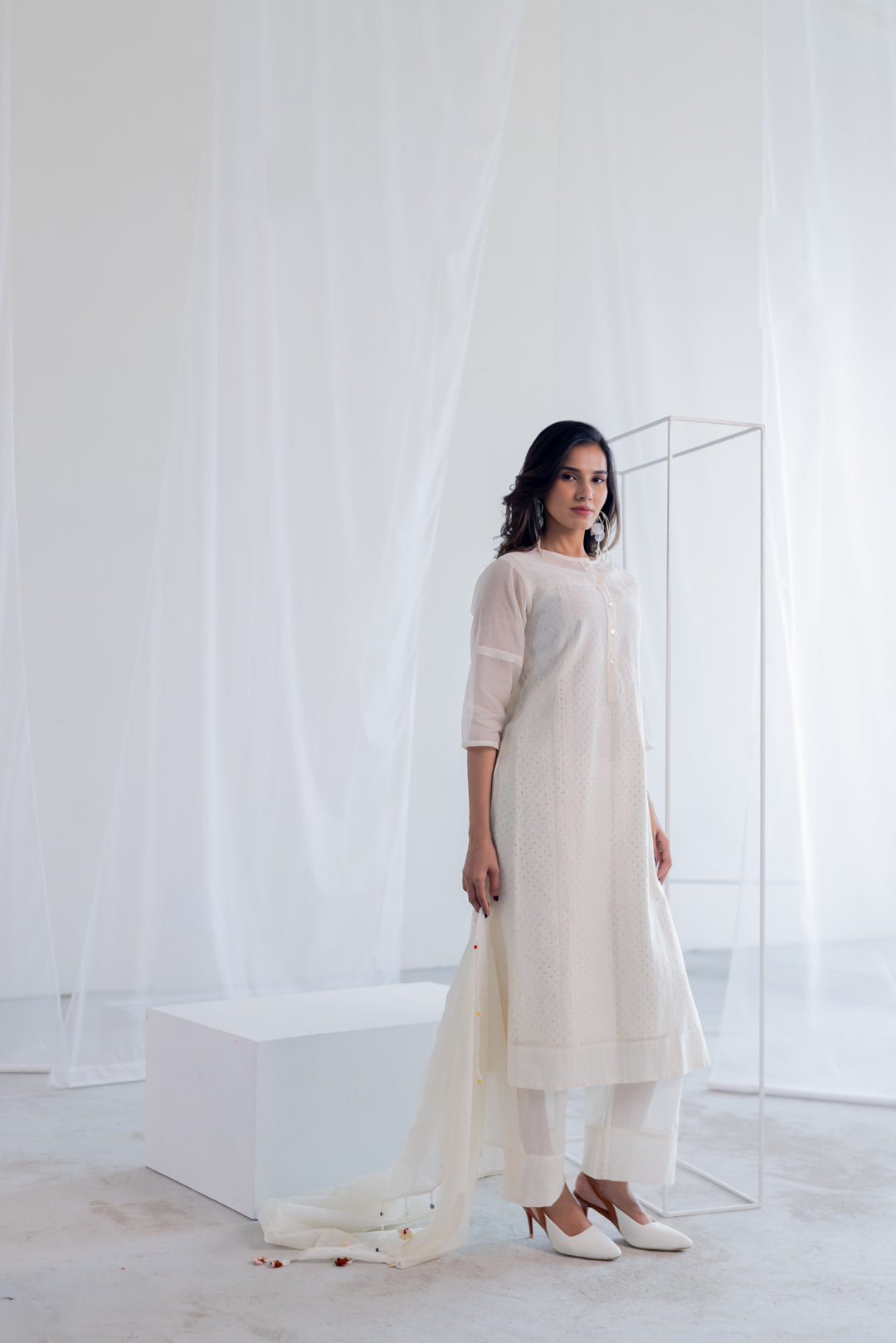 Ecru Chanderi Polka Kurta