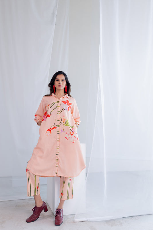 Soft Coral Button down Co -Ord Set